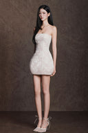 SANT SOUCI • Lueur Sequin Floral Lace Strapless Bubble Mini Dress