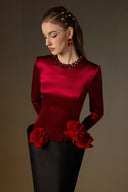 IHF ATELIER • Red Bamboo Taffeta & Red Satin Silk Column Gown