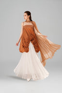 LINH PHUNG • Floreth Couture Rose-Embellished Mullet Top & Pleated Mesh Skirt Set