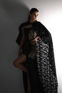 Reverberation Noir Lace Train Cape Mini Dress for women, from SORAMAME, The Viet Concept
