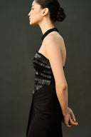 EEGEN STUDIO • Black Strapless Embellished Column Dress with Choker