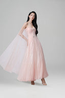 Harmonic Crystal Off-Shoulder Midi Dress in Blush Pink for women, from LINH PHUNG, The Viet Concept