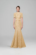 Beige French Lace Crystal Mermaid Evening Gown for women, from IHF ATELIER, The Viet Concept