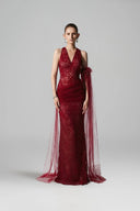 ARTI APPAREL • Elodie Lace & Tulle Feather-Embellished Gown