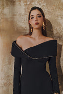 L' SCARLETT • Mobius Crystal-Embellished Off-Shoulder Maxi Dress