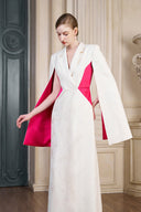 White Rose Brocade A-Line Evening Gown With Peak Lapel Waist Accent for women, from IHF ATELIER, The Viet Concept 