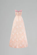 Lotus Éclat Pink Lacquered Brocade Bustier Gown for women, from IHF STUDIO, The Viet Concept