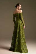 Luxury Guipure Lace Off-Shoulder A-Line Long Sleeve Evening Gown for women, from IHF ATELIER, The Viet Concept 