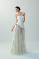 BYDI • Lune Couture Silk Taffeta & Foggy Gray Tulle Evening Gown