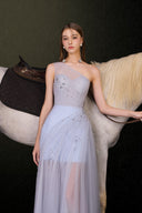 Celine Asymmetrical Corset Pleated Mesh Gown for women, from JOSEPHINE, The Viet Concept 