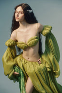 Verna Lime Crinkle Satin Spring Luxe Dress for women, from LA VIERGE, The Viet Concept 