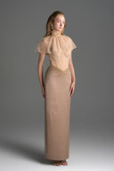 IHF STUDIO • Vine Guipure Lace & Silk Taffeta Bustier Midi Dress with Mini Cape
