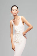 White Fanci Drapped Maxi Dress for women, from Pham Studio, The Viet Concept 