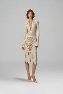 Éveil Cream Polycotton Midi Dress With Knit Contrast for women, from POEM, The Viet Concept
