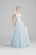 Cordelia Crystal Pearl Halter Metallic Lace Evening Gown for women, from LINH PHUNG, The Viet Concept