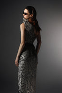 Moontrace Asymmetrical Sequin Velvet Sculpted Evening Dress for women, from SORAMAME, The Viet Concept
