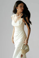 White Lumière Bodycon Maxi Dress for women, from Guyehi Studio, The Viet Concept 