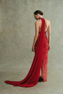 Velora Scarlet Mirage Embellished Mermaid Gown With Cape for women, from DUONG ATELIER, The Viet Concept
