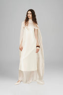 White Ophelia Strapless Taffeta And Mulberry Silk Maxi Dress for women, from HUONG, The Viet Concept 
