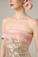 Regal Metallic Jacquard Strapless Column Gown with Crystal Neckline for women, from IHF ATELIER, The Viet Concept 