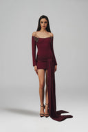 L' SCARLETT • Veloria Off-Shoulder Crystal Floral Draped Mini Dress
