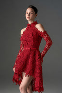 IHF STUDIO • Noir Floral Vine Lace Halter Midi Cocktail Dress