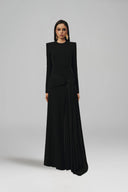 L' SCARLETT • Midnight Draped Silk-Crepe Crystal High-Neck Maxi Dress