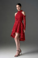 IHF STUDIO • Noir Floral Vine Lace Halter Midi Cocktail Dress