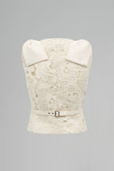 Ivory Crystal Lace Gilet With Taffeta Bow Shoulders for women, from IHF STUDIO, The Viet Concept 
