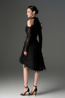 IHF STUDIO • Noir Floral Vine Lace Halter Midi Cocktail Dress