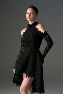 IHF STUDIO • Noir Floral Vine Lace Halter Midi Cocktail Dress