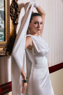 THÉSONG • Brun Velor Ivory Sculpted Column Evening Gown
