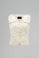 Ivory Crystal Lace Gilet With Taffeta Bow Shoulders for women, from IHF STUDIO, The Viet Concept 