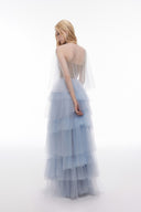 JOSÉPHINE • Azure Chiffon & Tulle Draped Maxi Dress