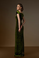 IHF ATELIER • Emerald Green Velvet Draped Round-Neck Column Gown