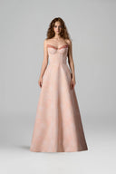 Lotus Éclat Pink Lacquered Brocade Bustier Gown for women, from IHF STUDIO, The Viet Concept