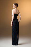 IHF ATELIER • Pearl-Embellished Black Rose Brocade Strapless Ball Gown