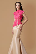 Pink Guipure Lace Mermaid Gown With Ivory Taffeta for women, from IHF ATELIER, The Viet Concept 