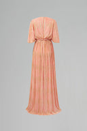 Luxury Peach Pleated Jersey V-Neck A-Line Gown With Braided Belt for women, from IHF ATELIER, The Viet Concept
