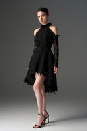 IHF STUDIO • Noir Floral Vine Lace Halter Midi Cocktail Dress