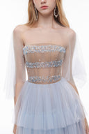 JOSÉPHINE • Azure Chiffon & Tulle Draped Maxi Dress
