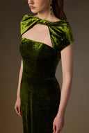 IHF ATELIER • Emerald Green Velvet Draped Round-Neck Column Gown