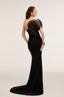21SIX • Nerissa Crepe One-Shoulder Crystal-Embellished Evening Gown