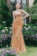 LINH PHUNG • Marigold Crystal Embellished Corset Tulle Maxi Dress