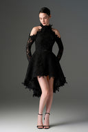 IHF STUDIO • Noir Floral Vine Lace Halter Midi Cocktail Dress