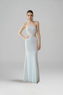 White Lorelei Crystal-Embellished Cut-Out Mesh Gown for women, from DANG PHONG DESIGNER, The Viet Concept