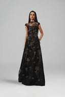 L' SCARLETT • 3D Crystal Floral Sequin Lace A-Line Maxi Dress