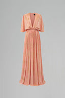 Luxury Peach Pleated Jersey V-Neck A-Line Gown With Braided Belt for women, from IHF ATELIER, The Viet Concept
