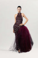 Emerge Mahogany Velvet Halter Gown with Cutout Detail for women, from DO LONG, The Viet Concept 