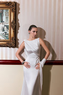 THÉSONG • Brun Velor Ivory Sculpted Column Evening Gown